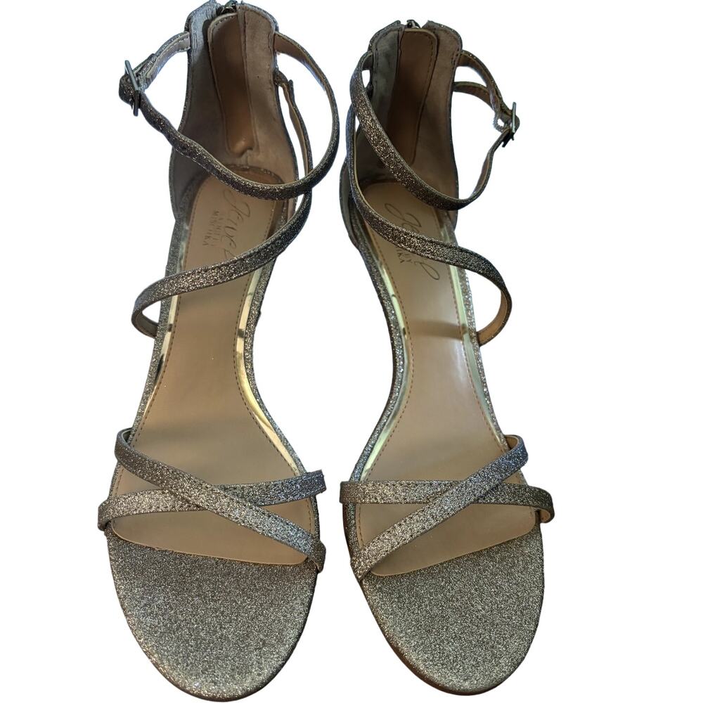 NEW Jewel By Badgley Mischka Devorah Sandals Women's Size 8.5 M Gold Glitter 3" - Picture 5 of 7